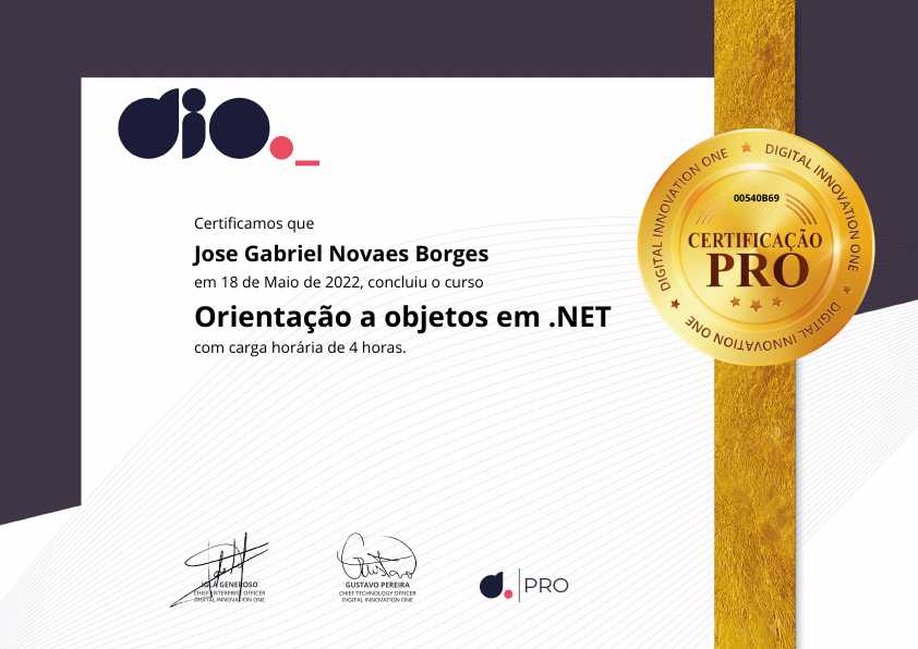 certificate of Orientação a objetos em .NET